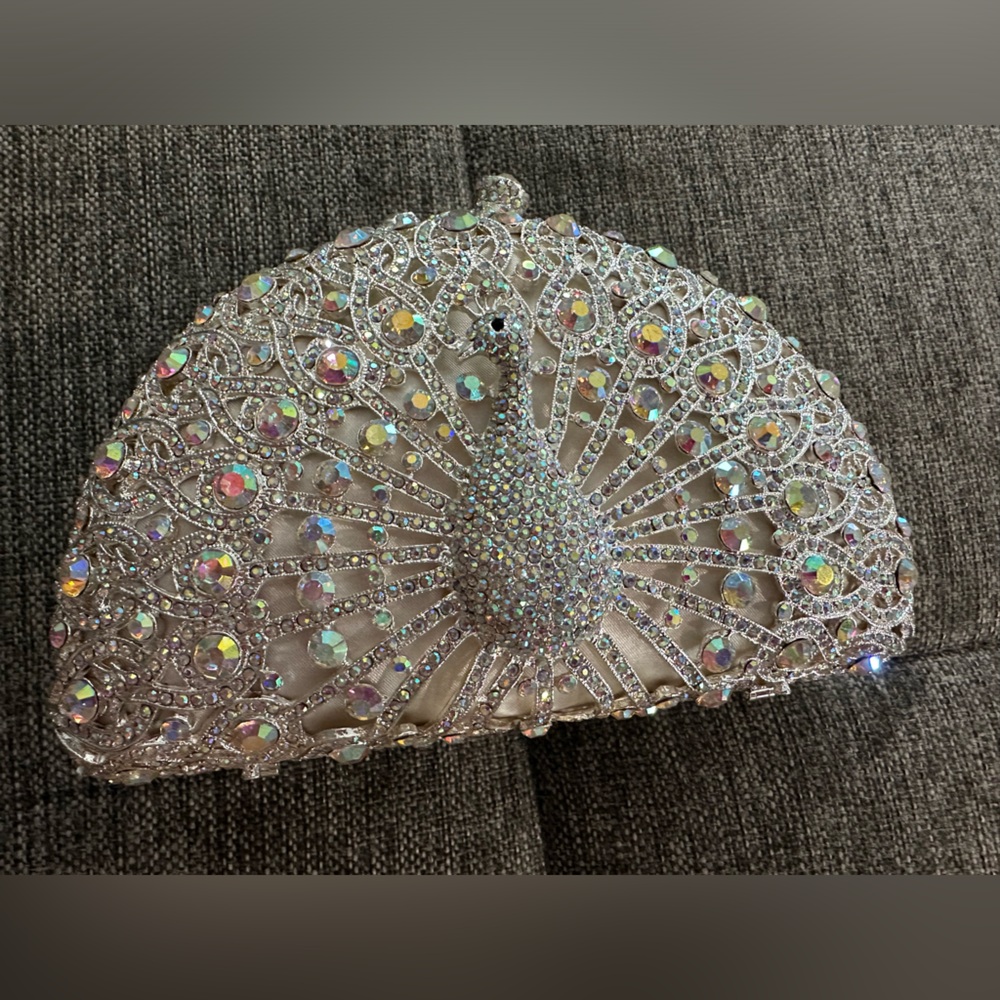 Peacock crystal clutch